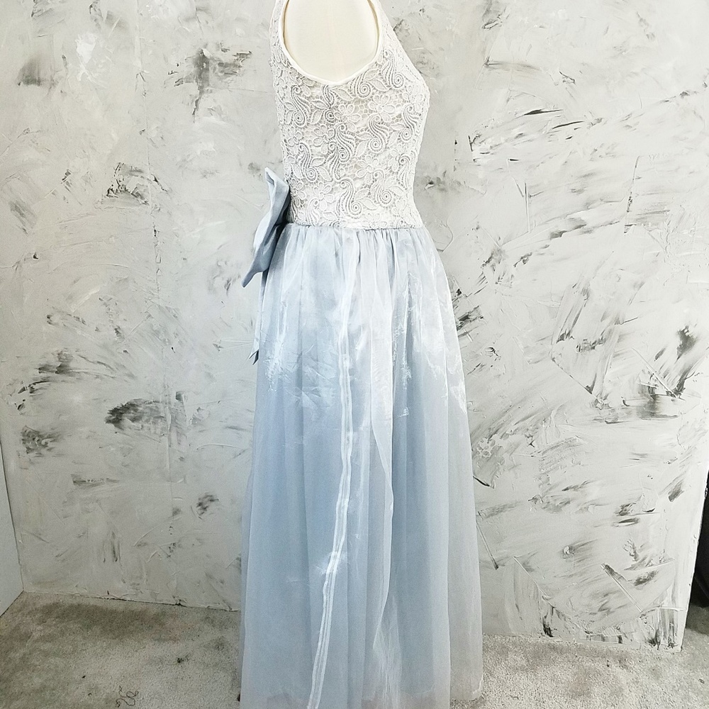 VINTAGE Blue & Silver Ball Prom Evening Party Gown - Picture 7 of 8